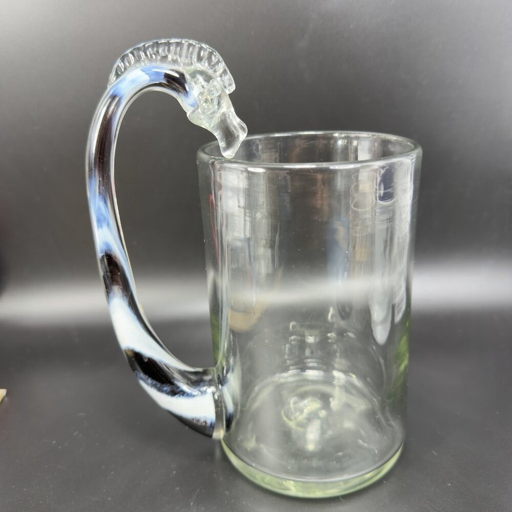 Hand Blown Italian Tall Cup Mug Giraffe Handle White Black Hang Made‎ Glassware